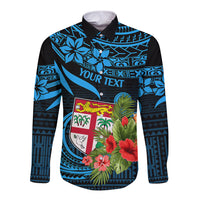 Custom Fiji Islands Long Sleeve Button Shirt With Polynesian Tribal Happy National Day LT9 Unisex Blue - Polynesian Pride
