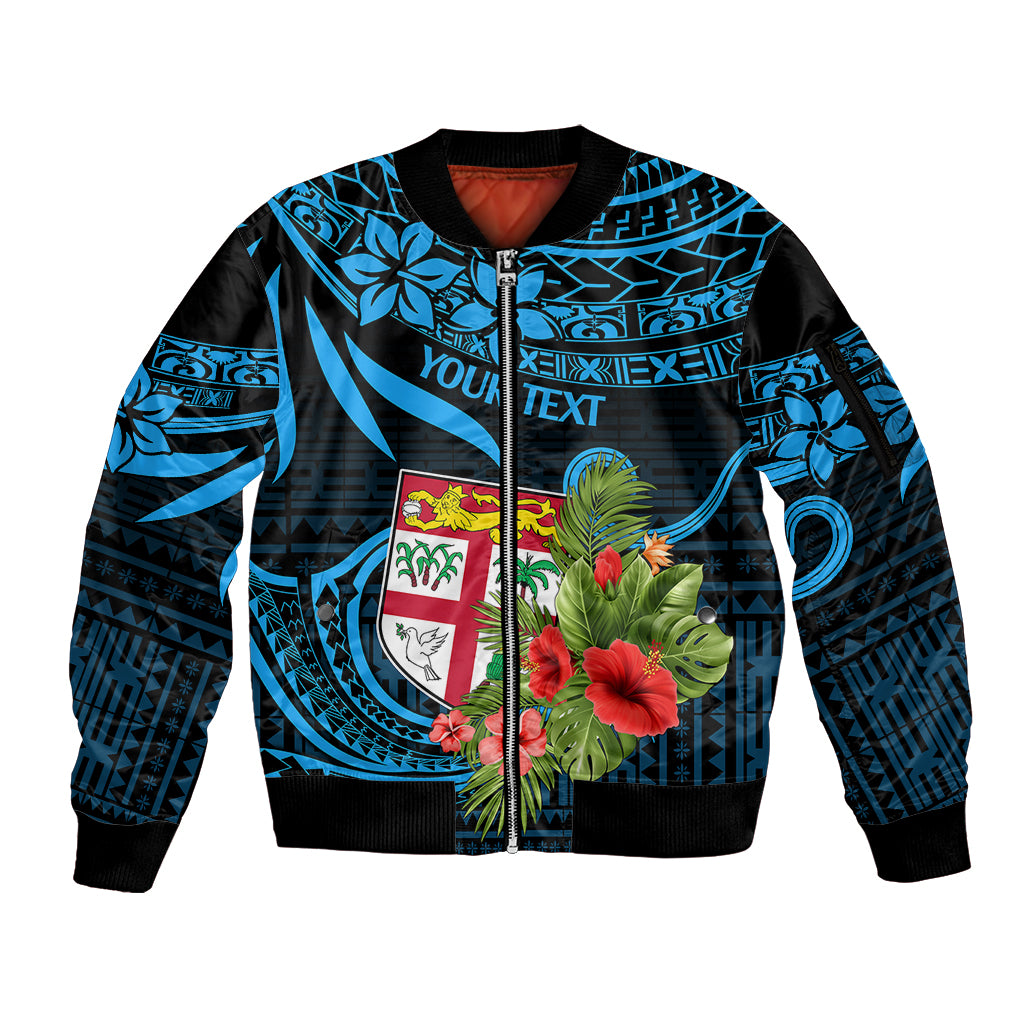 Custom Fiji Islands Sleeve Zip Bomber Jacket With Polynesian Tribal Happy National Day LT9 Unisex Blue - Polynesian Pride