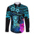 Polynesian Guam Long Sleeve Button Shirt With Latte Stone Happy Liberation Day LT9 Unisex Blue - Polynesian Pride