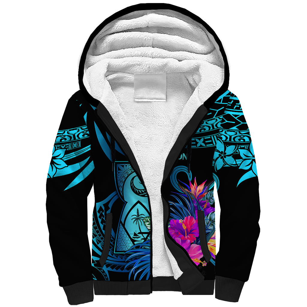 Polynesian Guam Sherpa Hoodie With Latte Stone Happy Liberation Day LT9 Unisex Blue - Polynesian Pride
