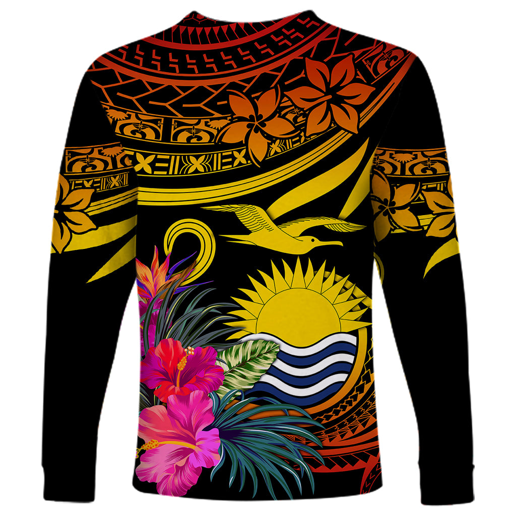 Custom Polynesian Kiribati Independence Day Long Sleeve Shirt Kiribati Emblem with Hibiscus Pacific Beauty LT9 - Polynesian Pride