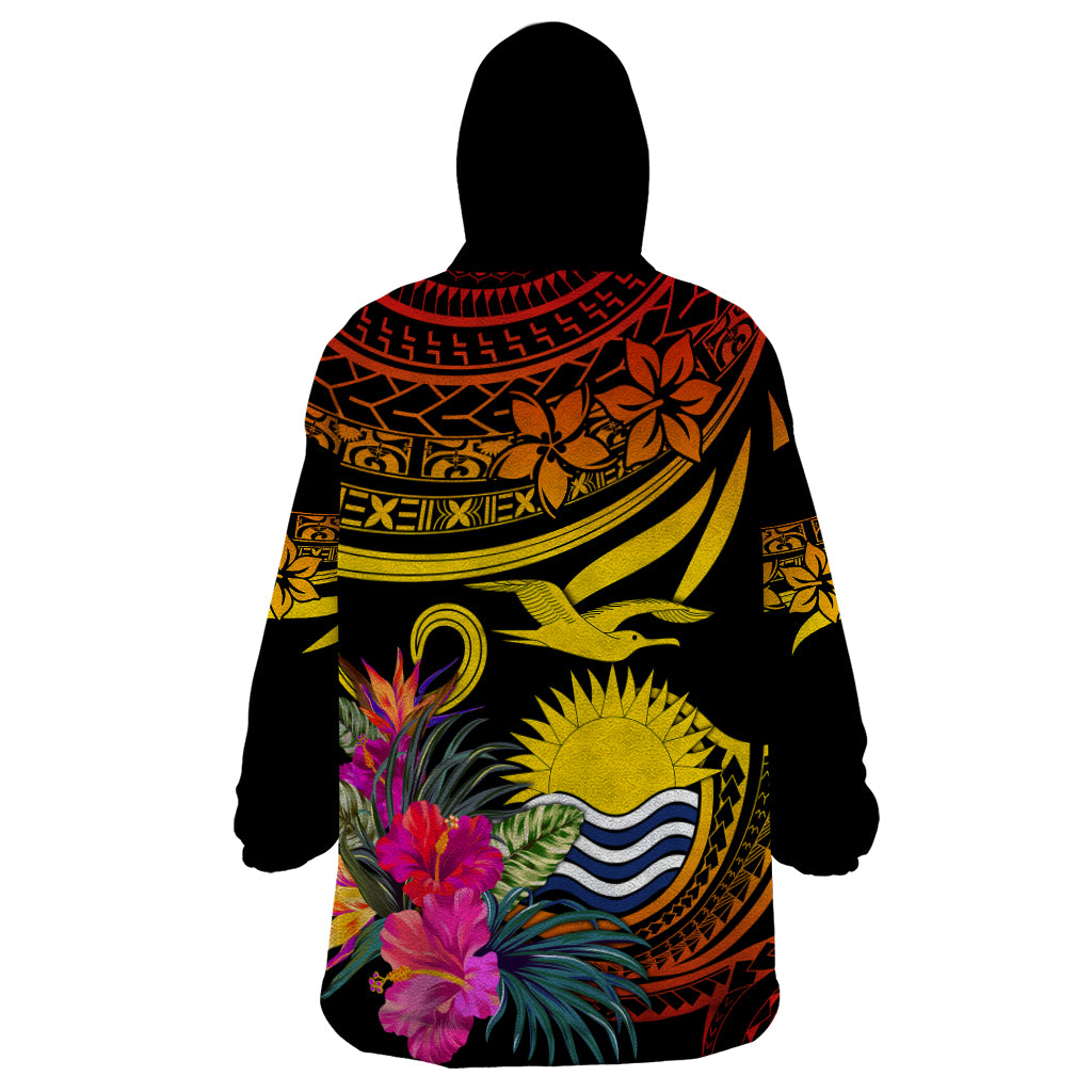 Custom Polynesian Kiribati Independence Day Wearable Blanket Hoodie Kiribati Emblem with Hibiscus Pacific Beauty LT9 - Polynesian Pride