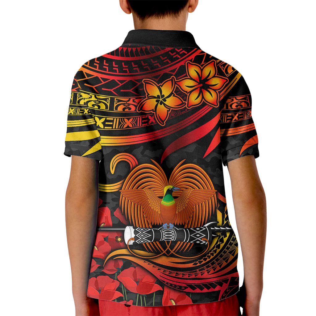 PNG Remembrance Day Kid Polo Shirt Polynesian Tribal and Poppy LT9 - Polynesian Pride