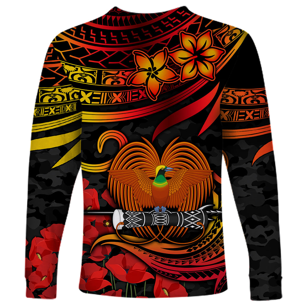 PNG Remembrance Day Long Sleeve Shirt Polynesian Tribal and Poppy LT9 - Polynesian Pride