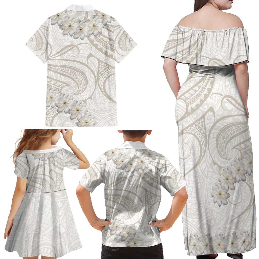 Tokelau Gardenia Thunbergia Family Matching Off Shoulder Maxi Dress and Hawaiian Shirt Black Polynesian Art Vibe