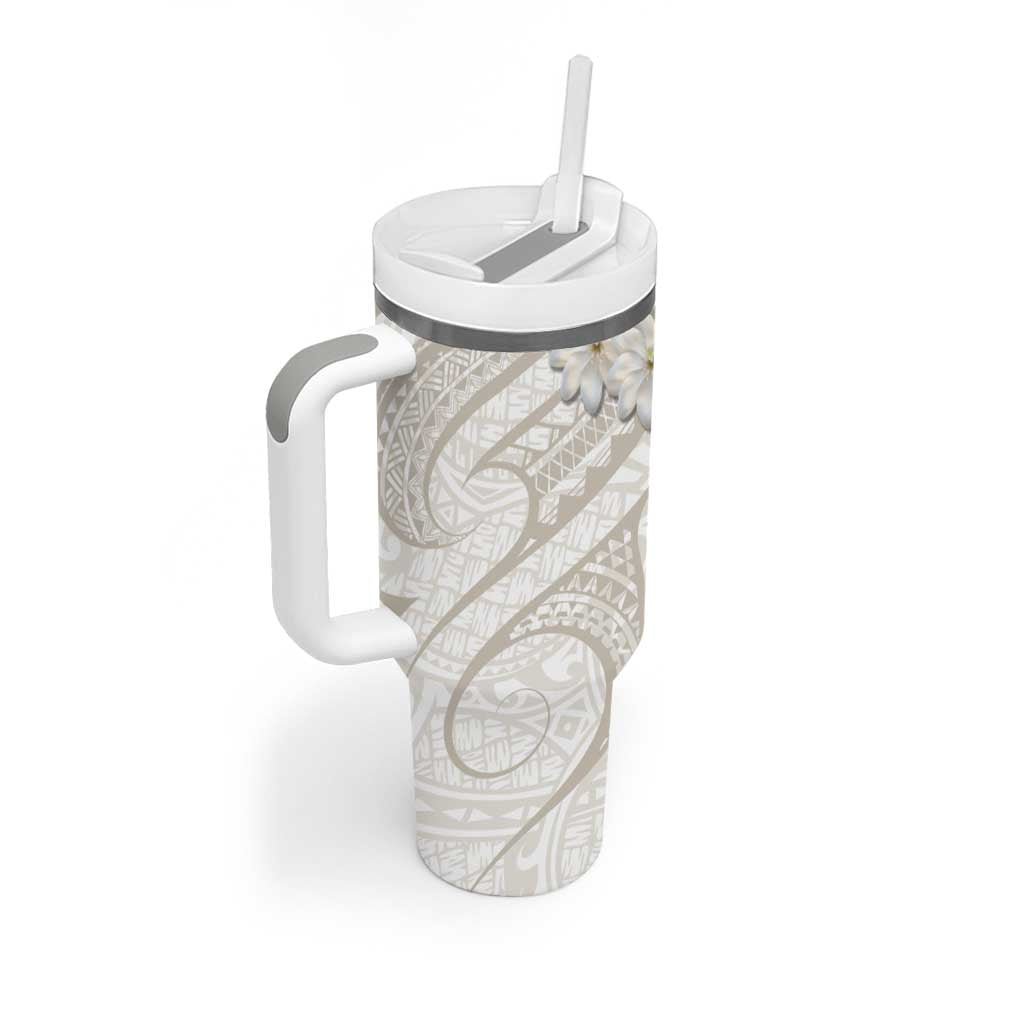 Tokelau Gardenia Thunbergia Tumbler With Handle Black Polynesian Art Vibe