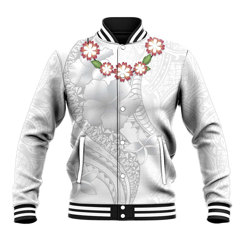 Manuia le Aso Sa o Tamaiti Tonga Baseball Jacket White Sunday Heilala Lei LT9 Unisex White - Polynesian Pride