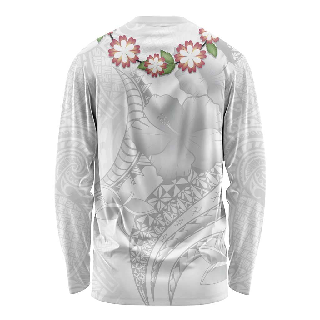 Manuia le Aso Sa o Tamaiti Tonga Long Sleeve Shirt White Sunday Heilala Lei