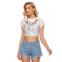 Manuia le Aso Sa o Tamaiti Tonga Raglan Cropped T Shirt White Sunday Heilala Lei LT9 Female White - Polynesian Pride