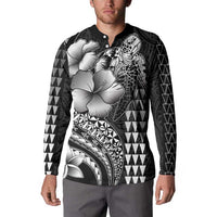 Hawaiian Sea Turtle Button Sweatshirt Black Hibiscus Flowers and Kakau Pattern
