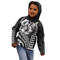 Hawaiian Sea Turtle Kid Hoodie Black Hibiscus Flowers and Kakau Pattern