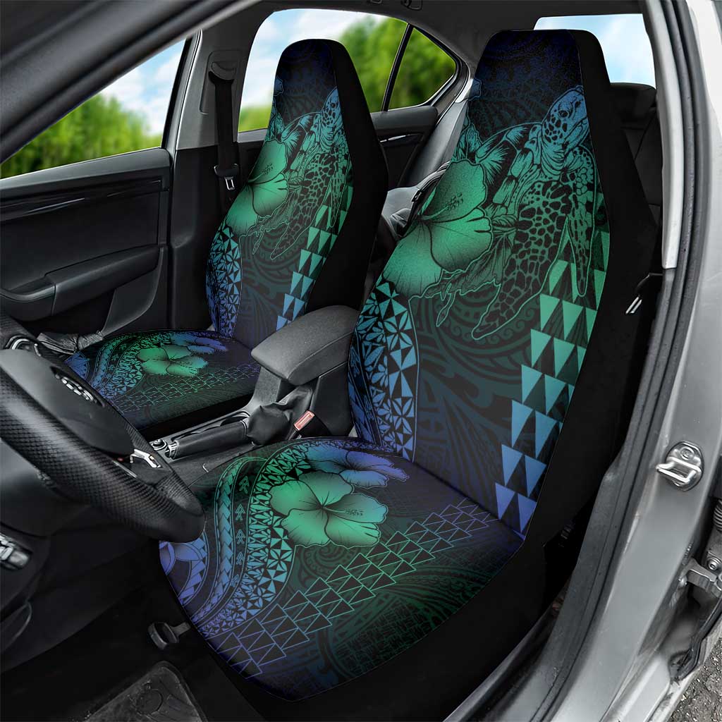Hawaiian Sea Turtle Car Seat Cover Blue Hibiscus Flowers and Kakau Pattern