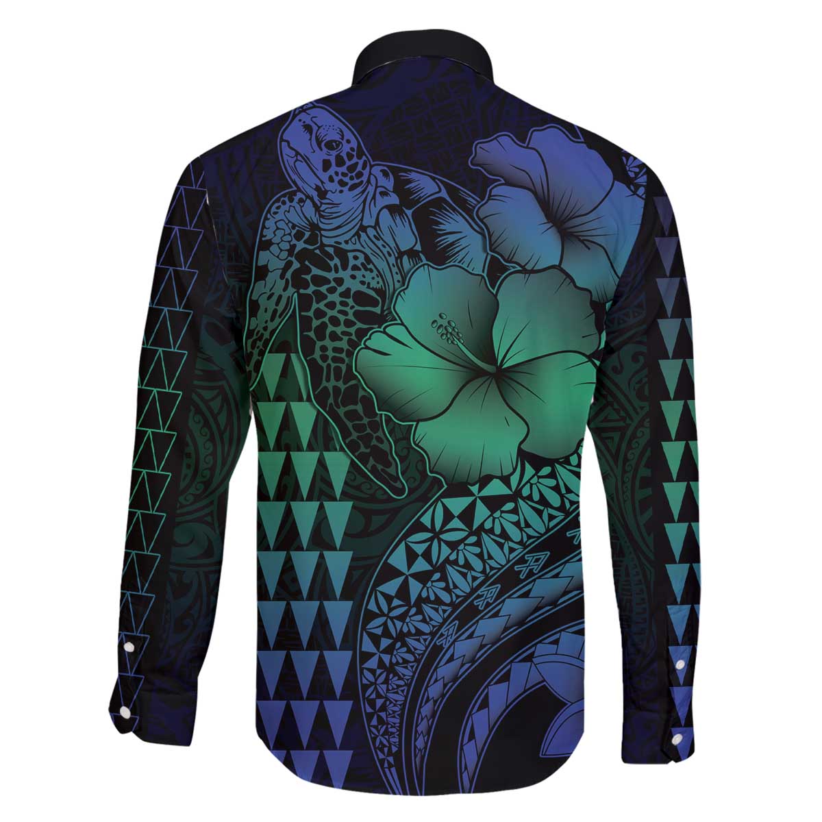 Hawaiian Sea Turtle Family Matching Off Shoulder Short Dress and Hawaiian Shirt Blue Hibiscus Flowers and Kakau Pattern