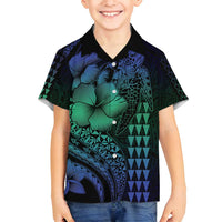 Hawaiian Sea Turtle Family Matching Tank Maxi Dress and Hawaiian Shirt Blue Hibiscus Flowers and Kakau Pattern