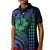 Hawaiian Sea Turtle Kid Polo Shirt Blue Hibiscus Flowers and Kakau Pattern