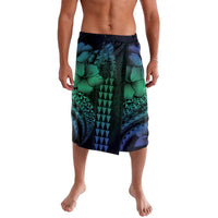 Hawaiian Sea Turtle Lavalava Blue Hibiscus Flowers and Kakau Pattern