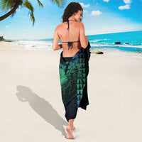 Hawaiian Sea Turtle Sarong Blue Hibiscus Flowers and Kakau Pattern