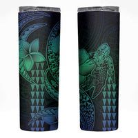 Hawaiian Sea Turtle Skinny Tumbler Blue Hibiscus Flowers and Kakau Pattern