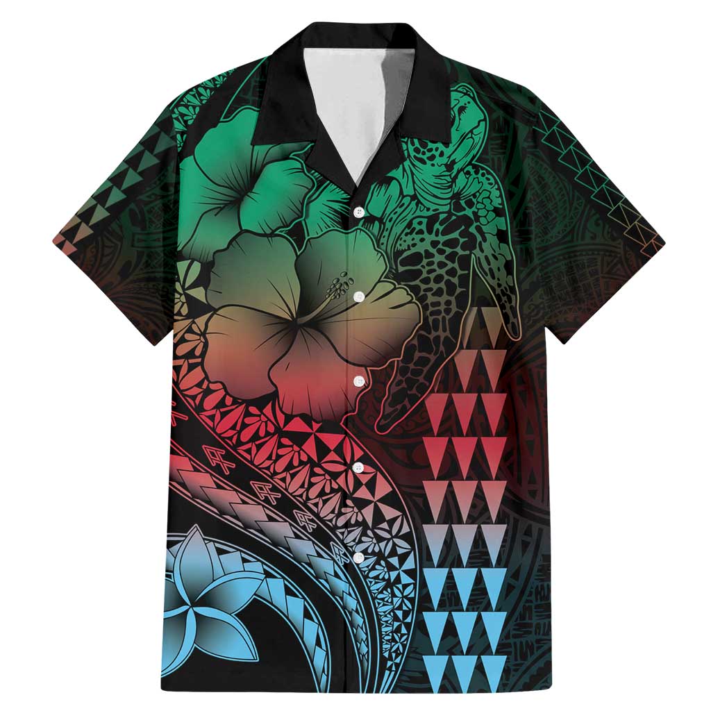 Hawaiian Sea Turtle Family Matching Mermaid Dress and Hawaiian Shirt Green Hibiscus Flowers and Kakau Pattern