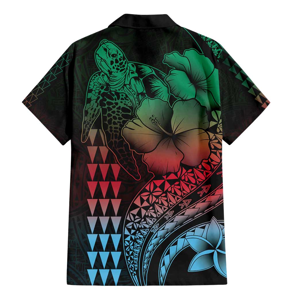Hawaiian Sea Turtle Family Matching Mermaid Dress and Hawaiian Shirt Green Hibiscus Flowers and Kakau Pattern