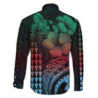 Hawaiian Sea Turtle Family Matching Mermaid Dress and Hawaiian Shirt Green Hibiscus Flowers and Kakau Pattern