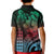 Hawaiian Sea Turtle Kid Polo Shirt Green Hibiscus Flowers and Kakau Pattern