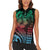 Hawaiian Sea Turtle Women Sleeveless Polo Shirt Green Hibiscus Flowers and Kakau Pattern