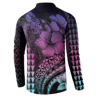 Hawaiian Sea Turtle Button Sweatshirt Pink Hibiscus Flowers and Kakau Pattern