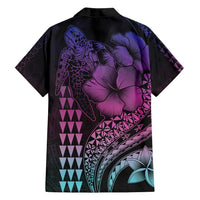 Hawaiian Sea Turtle Family Matching Off Shoulder Maxi Dress and Hawaiian Shirt Pink Hibiscus Flowers and Kakau Pattern