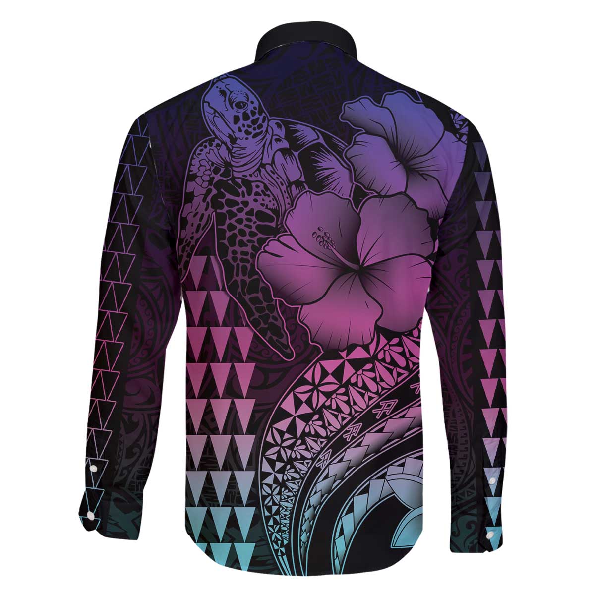 Hawaiian Sea Turtle Family Matching Off Shoulder Short Dress and Hawaiian Shirt Pink Hibiscus Flowers and Kakau Pattern