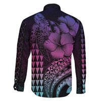 Hawaiian Sea Turtle Family Matching Off Shoulder Short Dress and Hawaiian Shirt Pink Hibiscus Flowers and Kakau Pattern