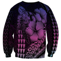 Hawaiian Sea Turtle Sweatshirt Pink Hibiscus Flowers and Kakau Pattern