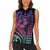 Hawaiian Sea Turtle Women Sleeveless Polo Shirt Pink Hibiscus Flowers and Kakau Pattern