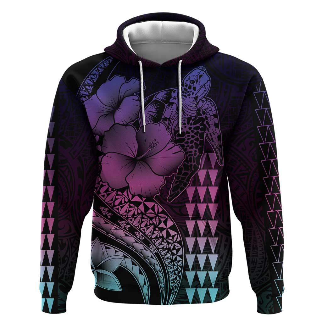 Hawaiian Sea Turtle Zip Hoodie Pink Hibiscus Flowers and Kakau Pattern