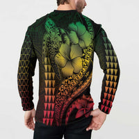 Hawaiian Sea Turtle Button Sweatshirt Reggae Hibiscus Flowers and Kakau Pattern