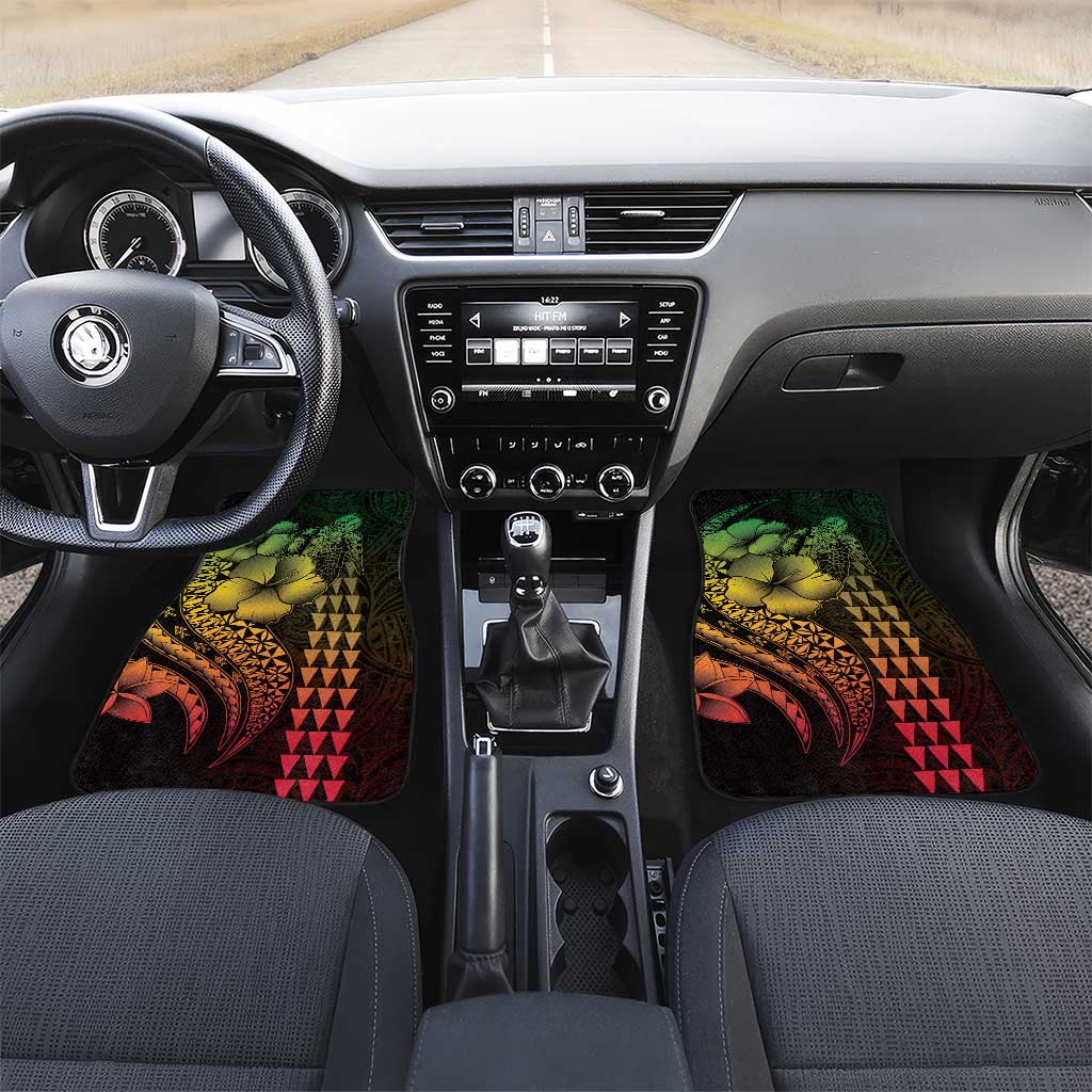 Hawaiian Sea Turtle Car Mats Reggae Hibiscus Flowers and Kakau Pattern