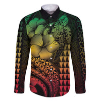 Hawaiian Sea Turtle Family Matching Off Shoulder Maxi Dress and Hawaiian Shirt Reggae Hibiscus Flowers and Kakau Pattern