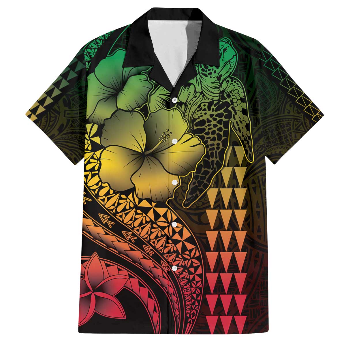 Hawaiian Sea Turtle Family Matching Off Shoulder Short Dress and Hawaiian Shirt Reggae Hibiscus Flowers and Kakau Pattern