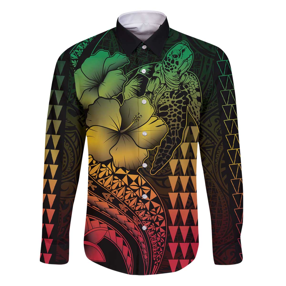 Hawaiian Sea Turtle Family Matching Puletasi and Hawaiian Shirt Reggae Hibiscus Flowers and Kakau Pattern