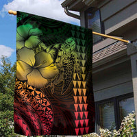 Hawaiian Sea Turtle Garden Flag Reggae Hibiscus Flowers and Kakau Pattern
