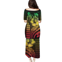 Hawaiian Sea Turtle Puletasi Reggae Hibiscus Flowers and Kakau Pattern