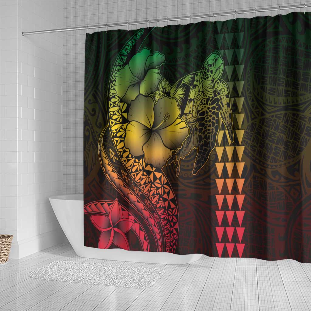 Hawaiian Sea Turtle Shower Curtain Reggae Hibiscus Flowers and Kakau Pattern
