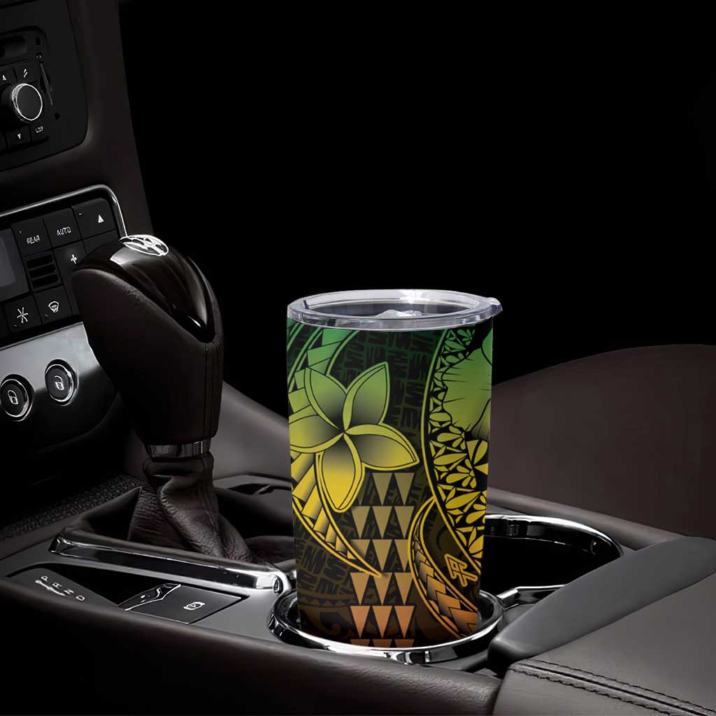 Hawaiian Sea Turtle Tumbler Cup Reggae Hibiscus Flowers and Kakau Pattern