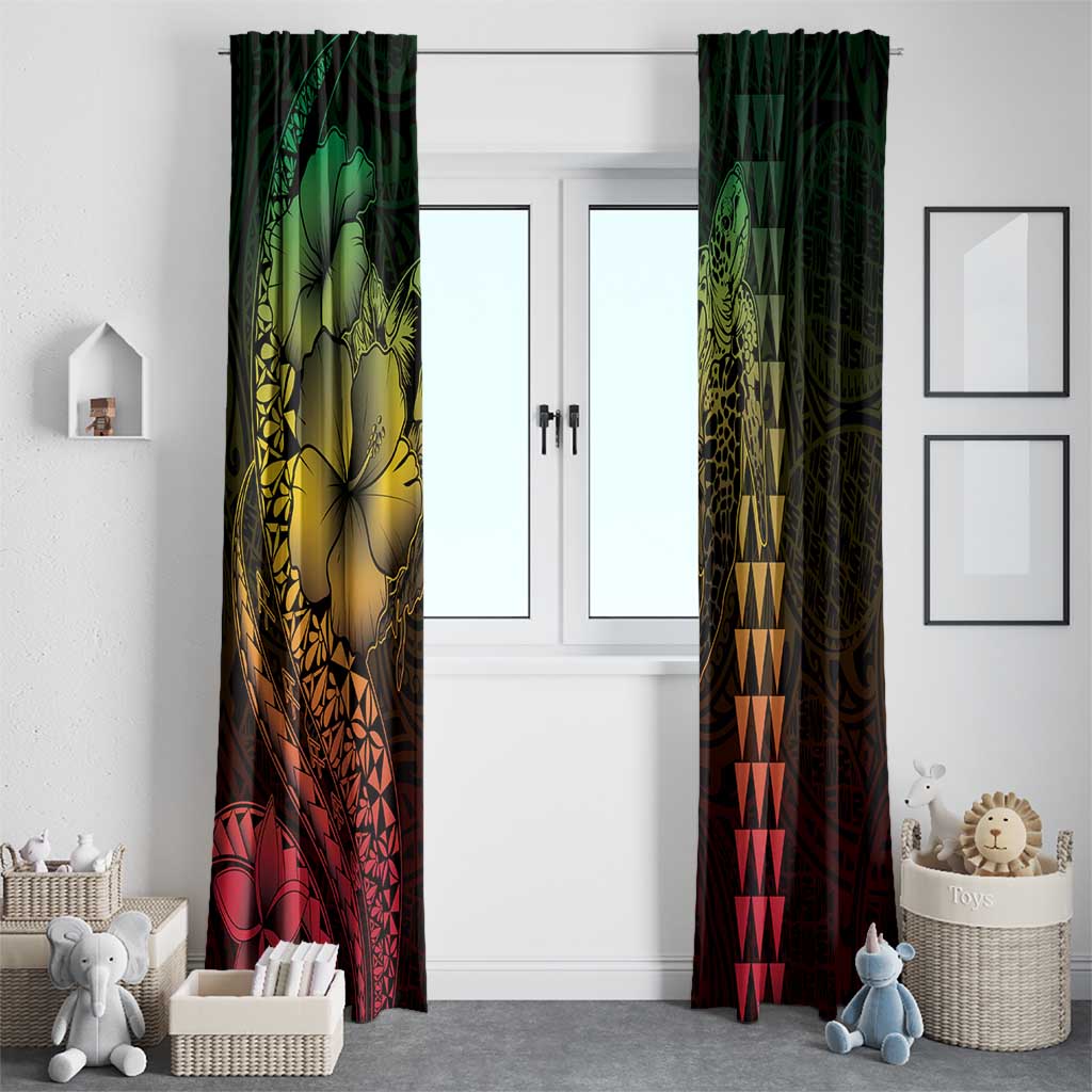 Hawaiian Sea Turtle Window Curtain Reggae Hibiscus Flowers and Kakau Pattern