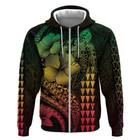 Hawaiian Sea Turtle Zip Hoodie Reggae Hibiscus Flowers and Kakau Pattern