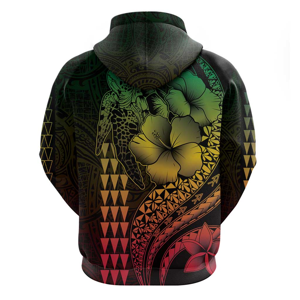 Hawaiian Sea Turtle Zip Hoodie Reggae Hibiscus Flowers and Kakau Pattern