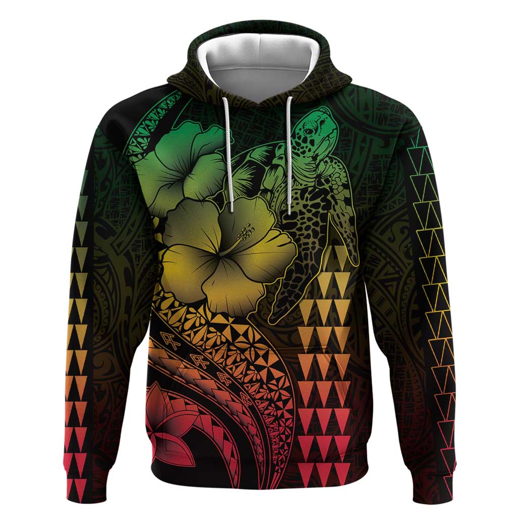 Hawaiian Sea Turtle Zip Hoodie Reggae Hibiscus Flowers and Kakau Pattern