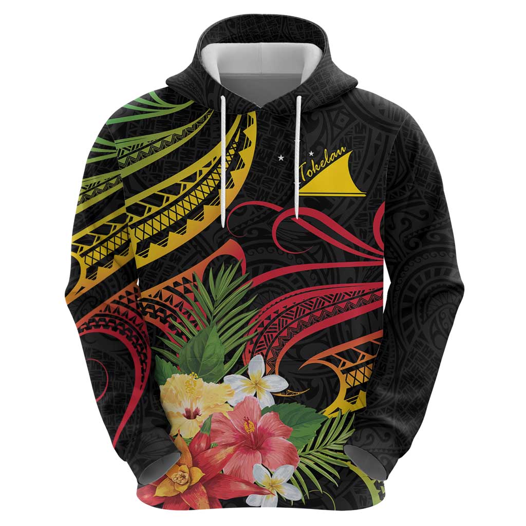 Personalised Tokelau Tropical Flowers Hoodie Reggae Polynesian Art Vibe