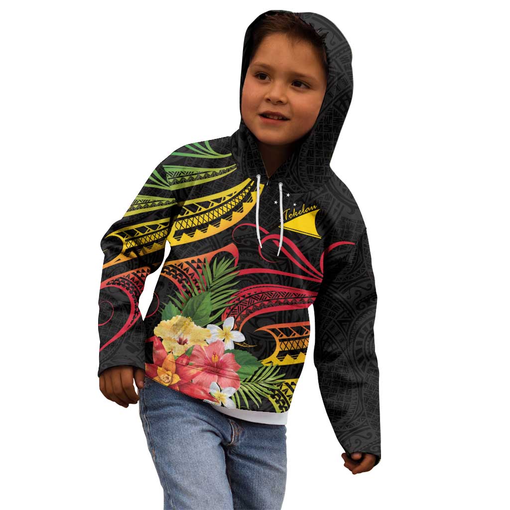 Personalised Tokelau Tropical Flowers Kid Hoodie Reggae Polynesian Art Vibe