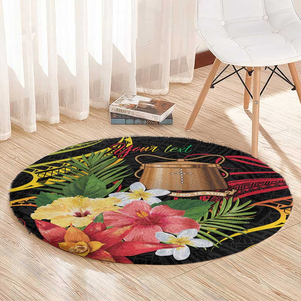 Personalised Tokelau Tropical Flowers Round Carpet Reggae Polynesian Art Vibe